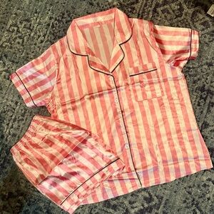 new satin Striped Pink and White Pajamas set